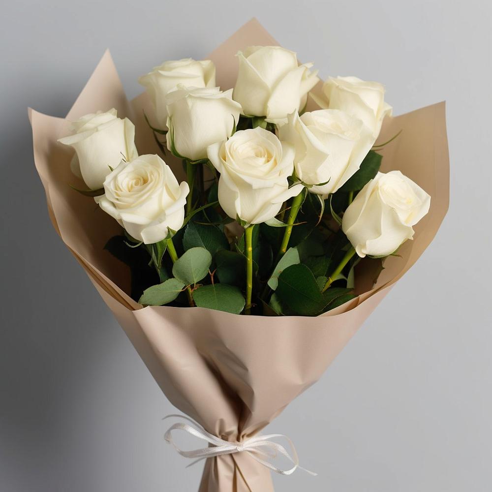 Букет 9 Белых роз Эдлесс Лав в Загорново