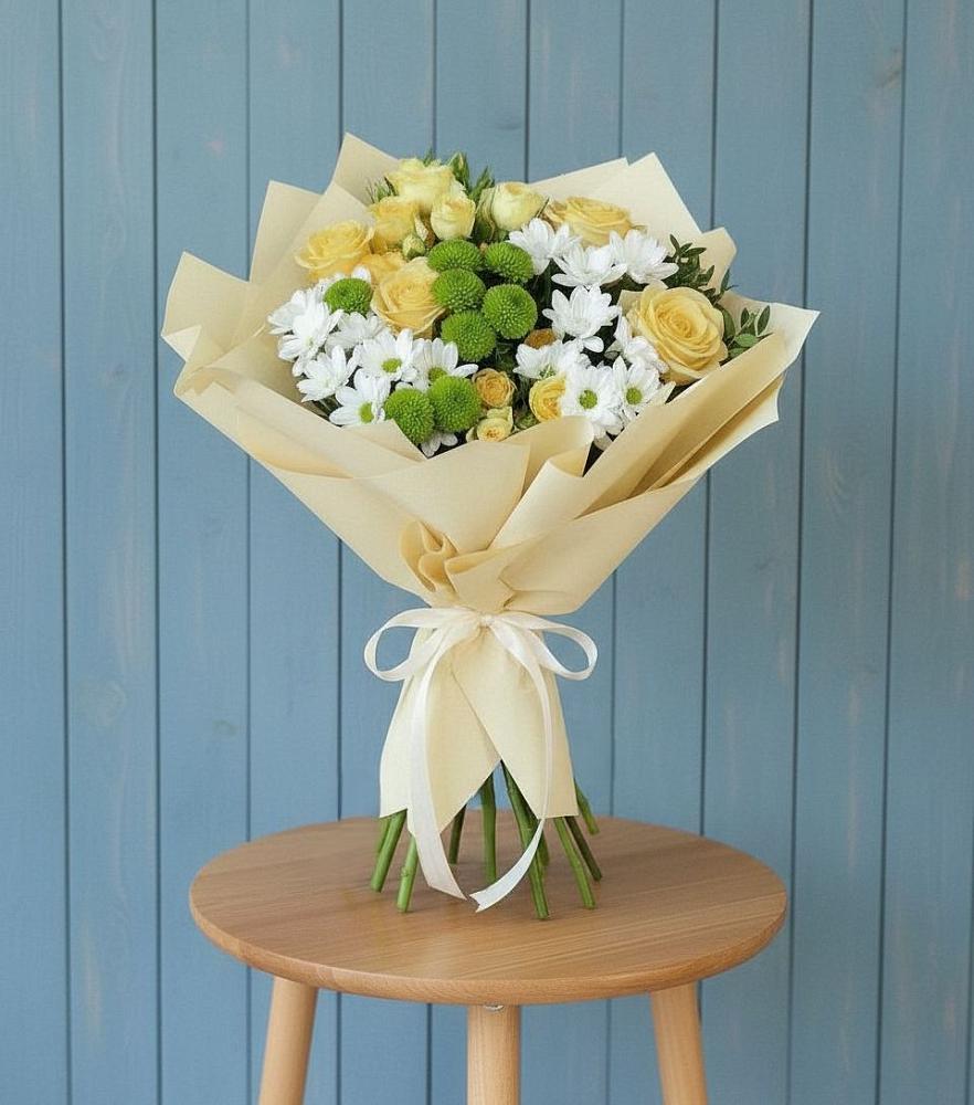 Букет цветов из: Хризантемы и Розы в Загорново