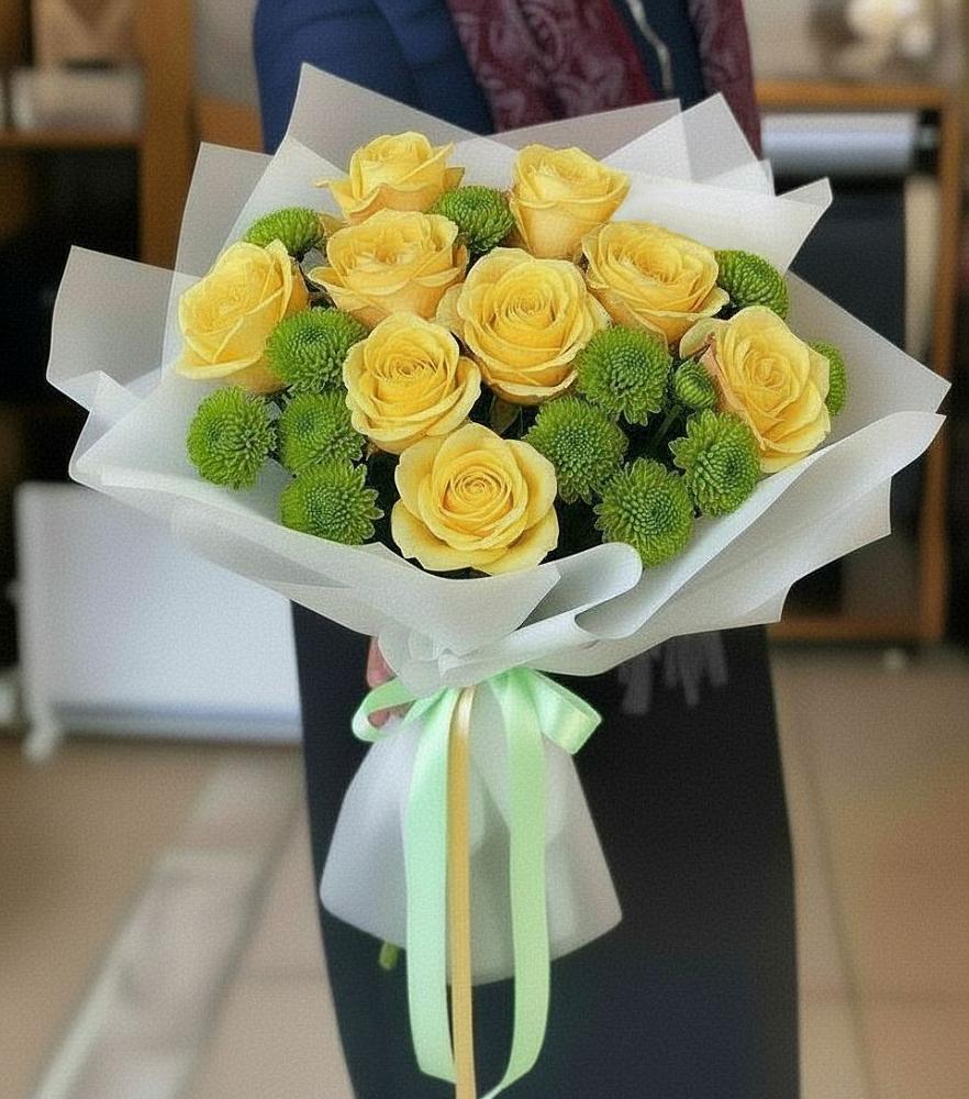 Букет цветов из: Хризантемы и Розы в Загорново