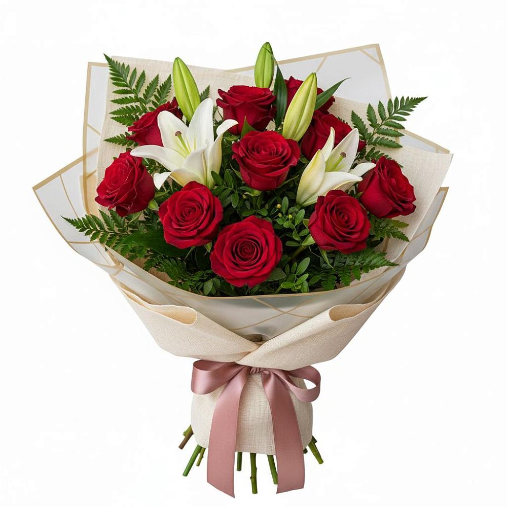 Букет цветов из: Лилии и Розы в Загорново