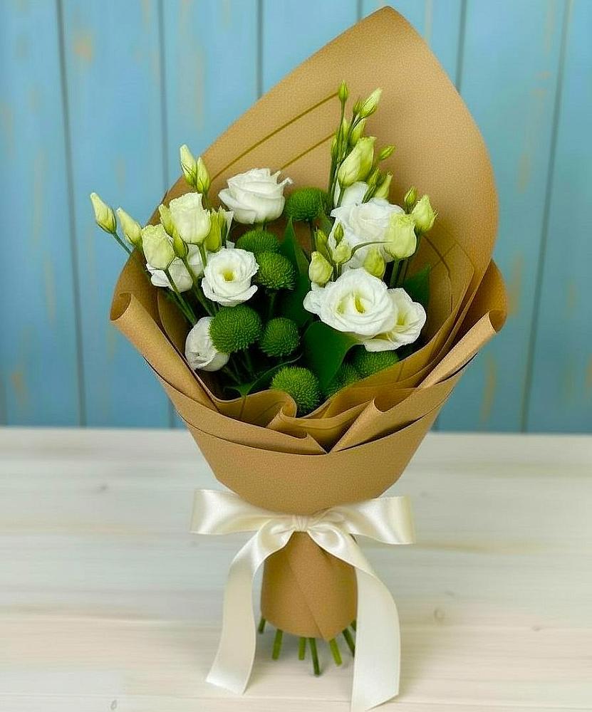 Букет цветов из: Хризантемы и Лизиантусы в Загорново