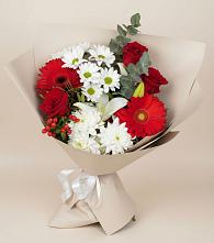 Букет цветов из:  Розы, Хризантемы, Герберы и Лилии в Загорново