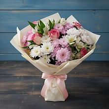 Букет цветов из:  Хризантемы, Альстромерии и Розы #REPLACE_PRED# Загорново