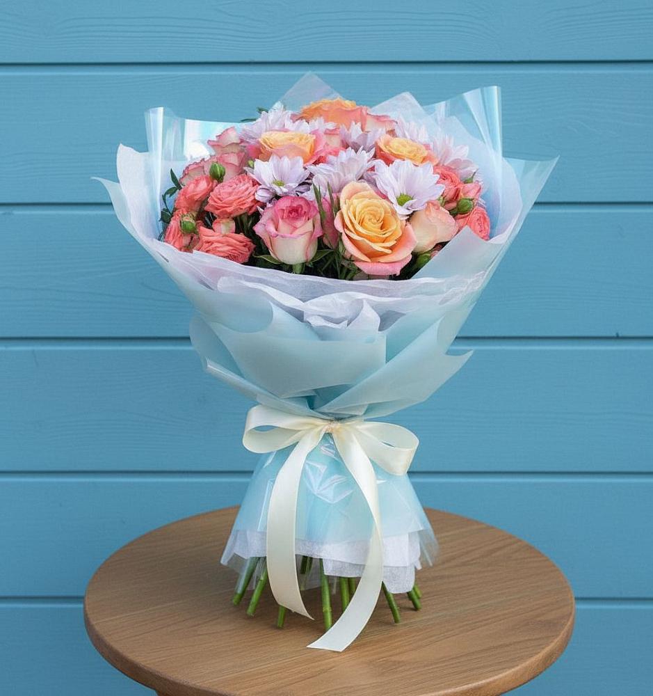 Букет цветов из: Хризантемы и Розы в Загорново