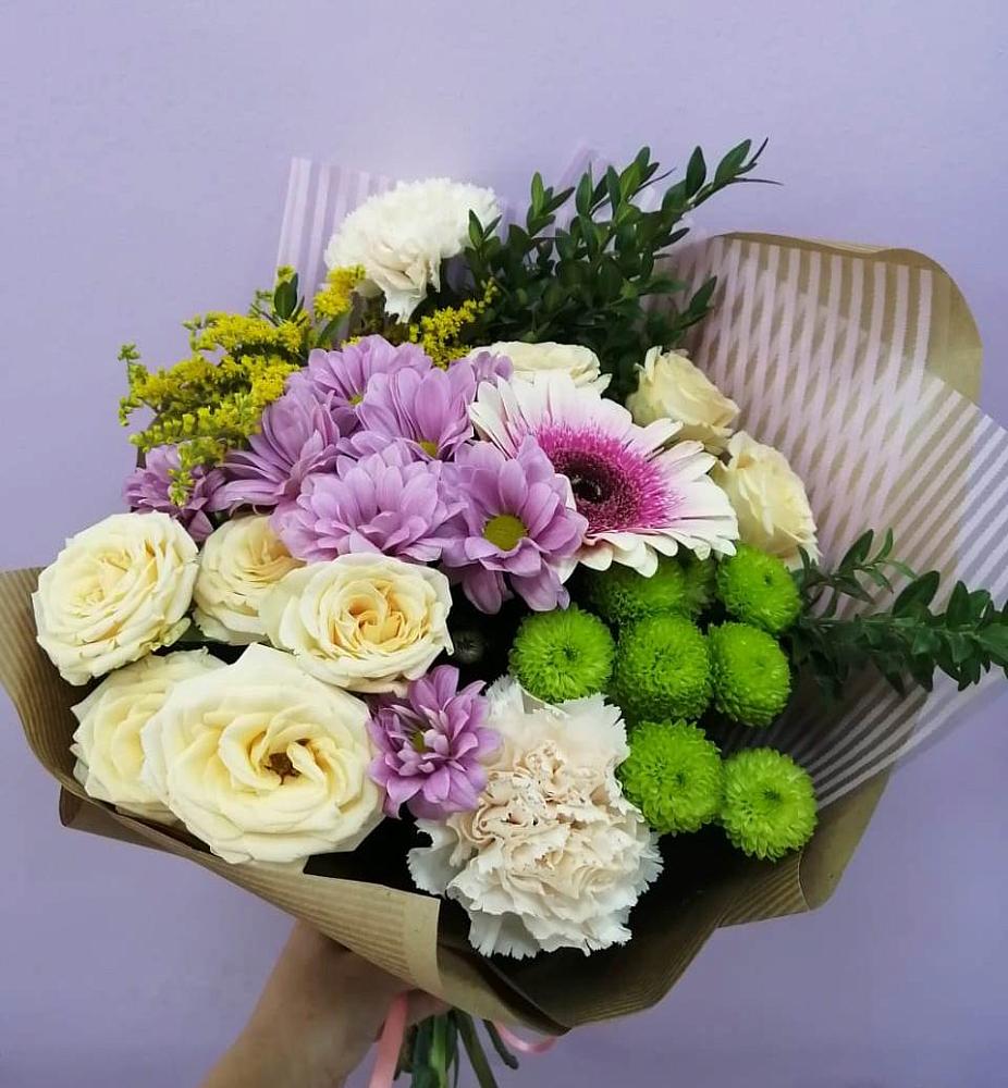 Букет цветов из: Хризантемы, Розы, Гвоздики и Герберы в Загорново