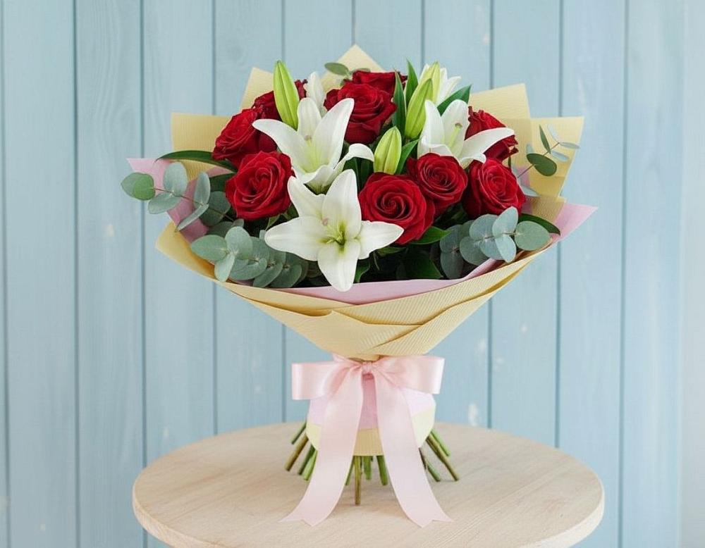 Букет цветов из: Лилии и Розы в Загорново